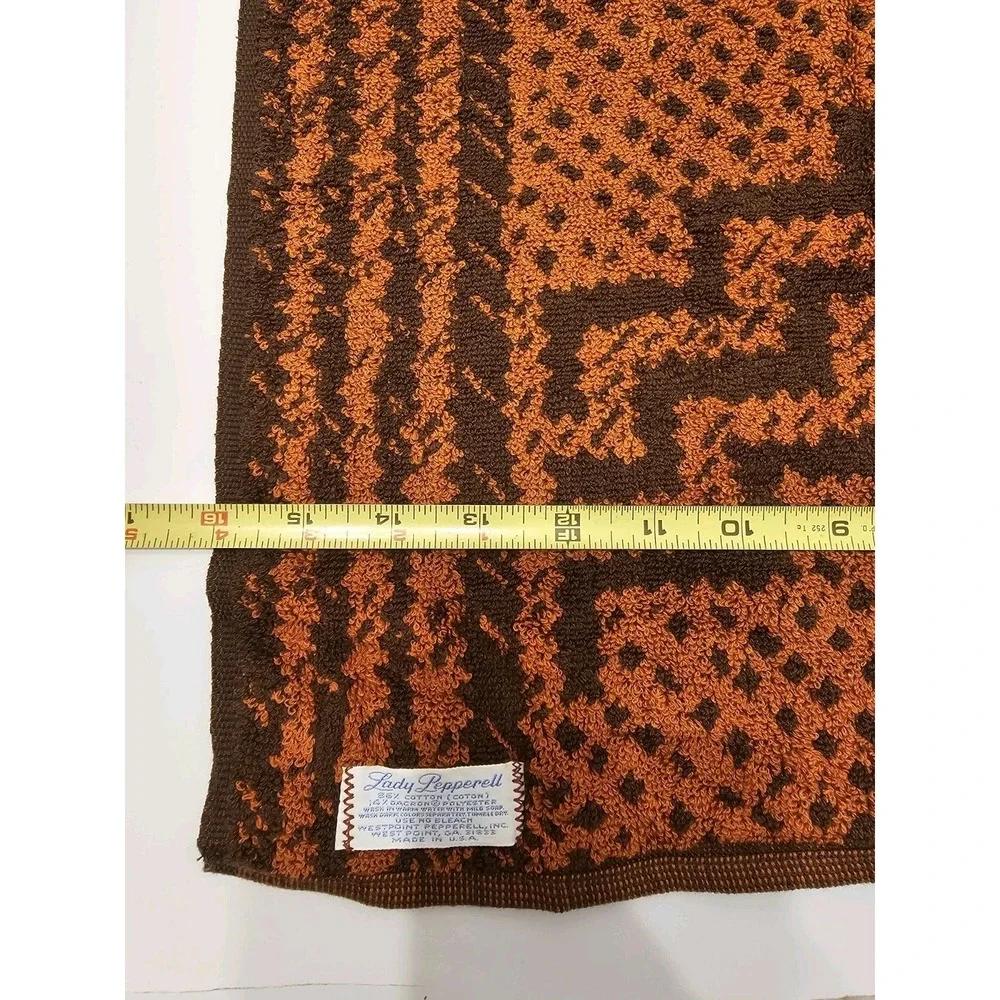 Vintage Lady Pepperell 70s Brown Orange Towel Set 2 Bath/2 Hand/2 Wash MCM Mod